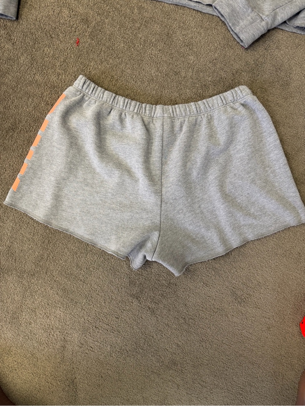 PINK Victoria's Secret 2pc Fleece Cropped Hoodie & Shorts Gray/Peach Orange M/L - Picture 7 of 10
